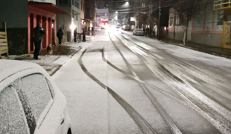Streets covered with snow in Brazil